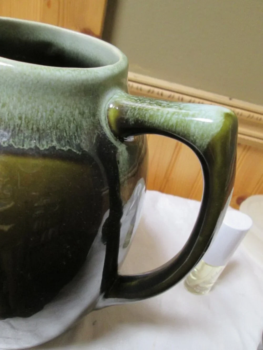 vtg brush McCoy coffee Carafe Teapot in the green drip glaze